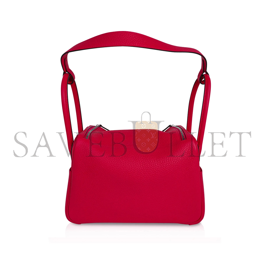 HERMES LINDY 26 BAG ROSE EXTREME CLEMENCE LEATHER WITH PALLADIUM HARDWARE (26*17.25*13cm)